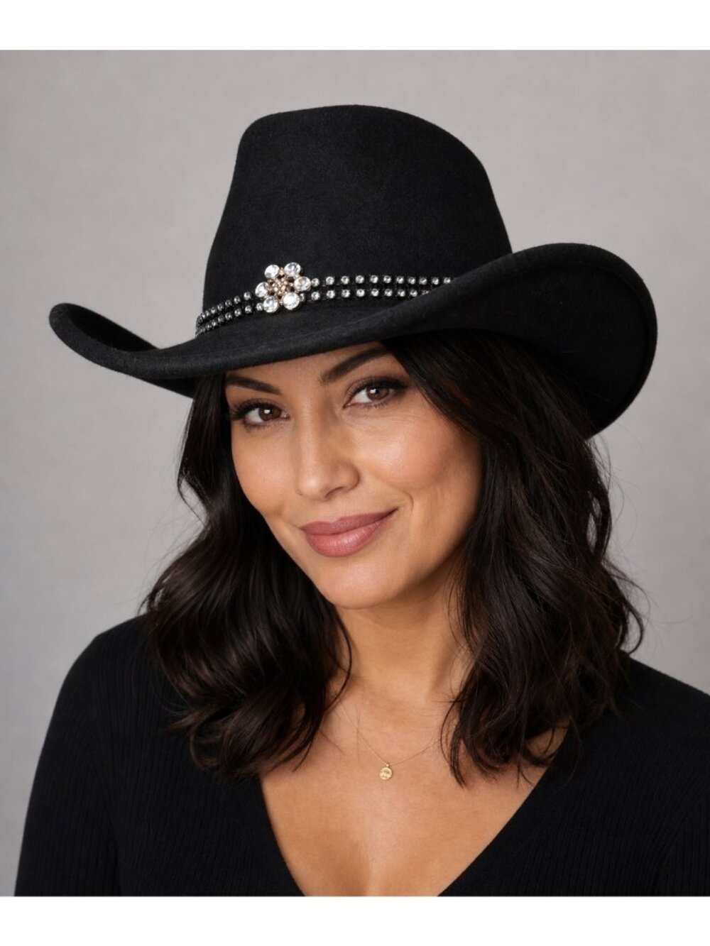 Shyanne Black Wool Felt Western Hat With Rhinestone Detail